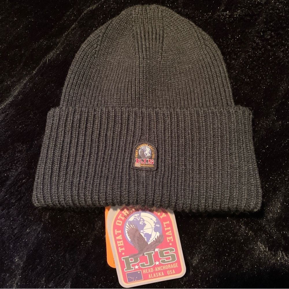 Men's Charcoal Black Ribbed Beanie Parajumpers NWT
